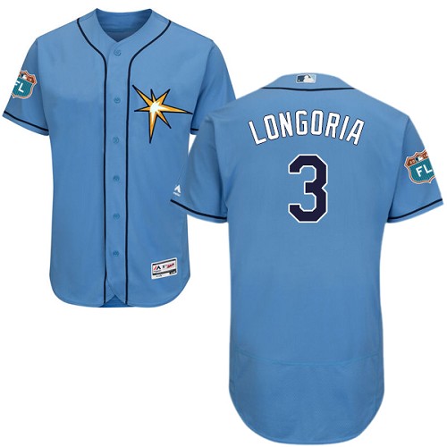 Rays #3 Evan Longoria Light Blue Flexbase Authentic Collection Stitched MLB Jersey